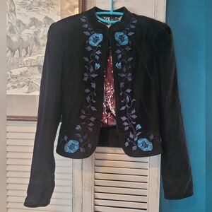 Lucky Brand Black Jacket with Blue Embroidery